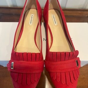 LIKE NEW red suede loafers